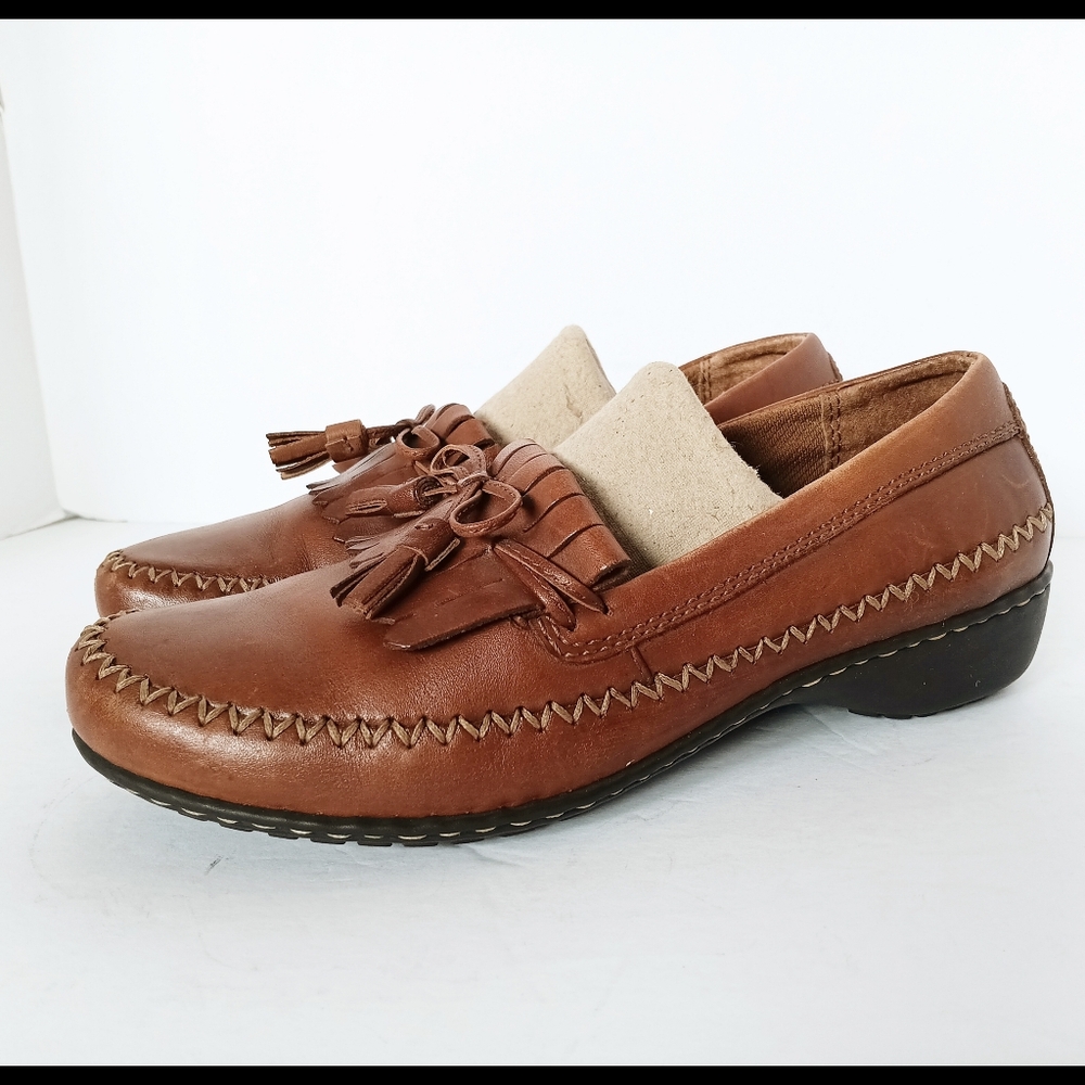 🖤 Eastland Brown Leather Loafer Moccasin Shoes Slip-on Womens 7.5 Fringe